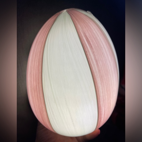 Pink & White Striped LED Light Up Glass Easter Egg, 8” NWT - Picture 1 of 7